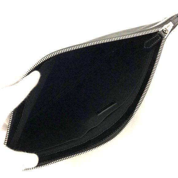 BALENCIAGA Navy Clip M Black Canvas Leather Clutch Bag - Picture 3 of 9